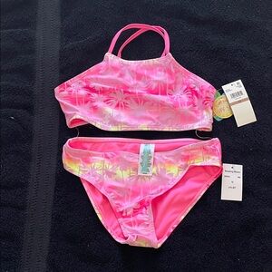 Vibrant Pink and Yellow Palm Bikini for Kids nwt